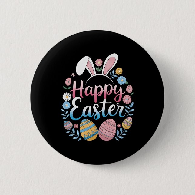 Happy Easter Bunny Spring Easter Egg Easter Shirts Button (Front)