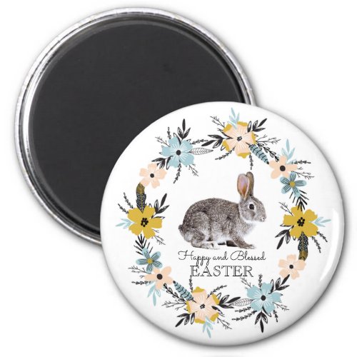 Happy Easter Bunny  Spring Flowers  Magnet