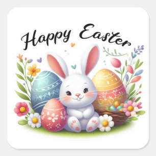 Happy Easter Bunny Square Sticker
