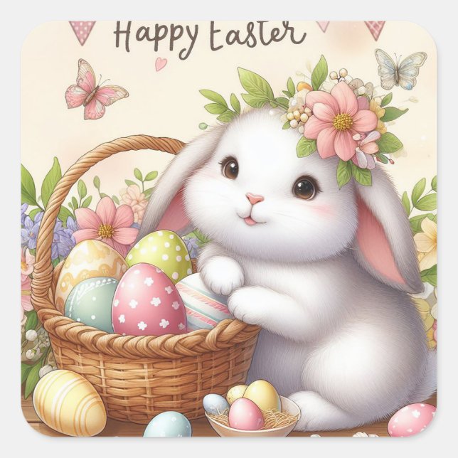 Happy Easter bunny Square Sticker (Front)
