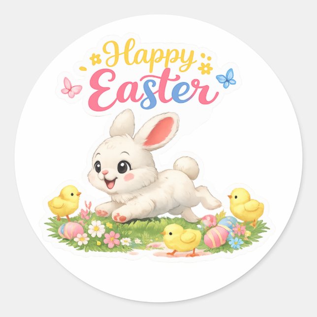 Happy Easter Bunny Sticker – Cute Spring Design wi (Front)