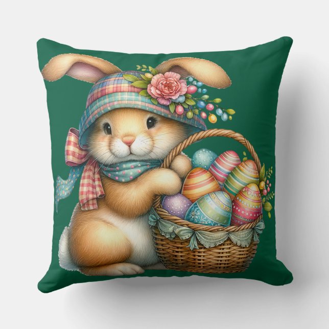 HAPPY EASTER BUNNY T-Shirt Throw Pillow (Back)