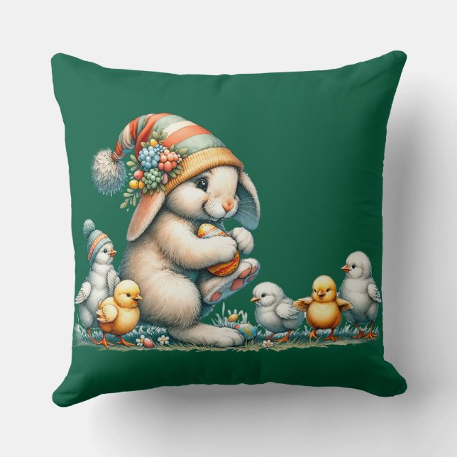 HAPPY EASTER BUNNY T-Shirt Throw Pillow (Back)
