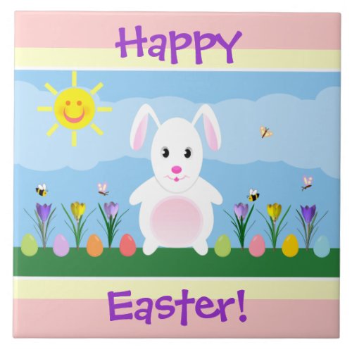 Happy Easter Bunny Tile Trivet Decoration