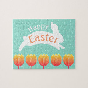 Happy Easter Bunny & Tulips Jigsaw Puzzle