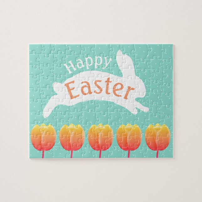 Happy Easter Bunny & Tulips Jigsaw Puzzle (Horizontal)