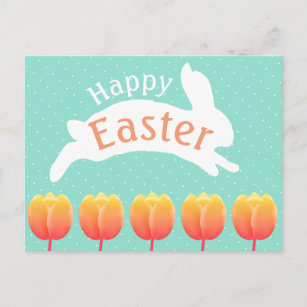 Happy Easter Bunny & Tulips Postcard