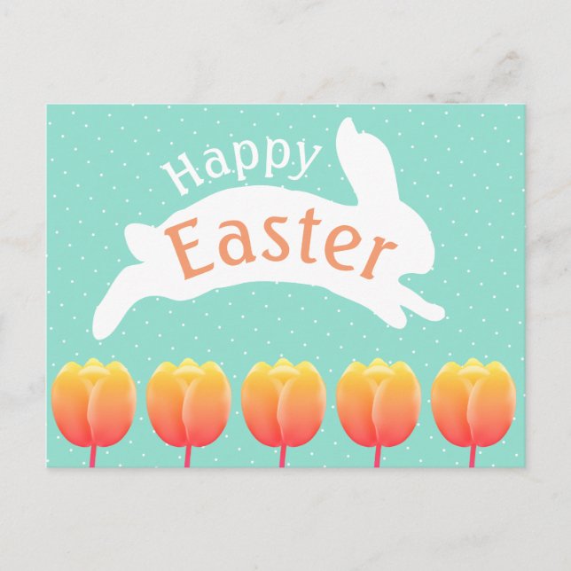 Happy Easter Bunny & Tulips Postcard (Front)