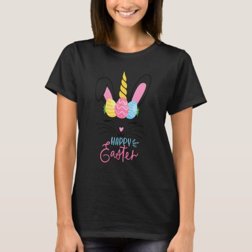 Happy Easter Bunny Unicorn Face Cute   For Girls T_Shirt
