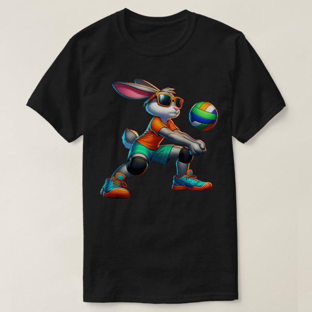 Happy Easter Bunny Volleyball Player Lover Sport R T-Shirt (Design Front)