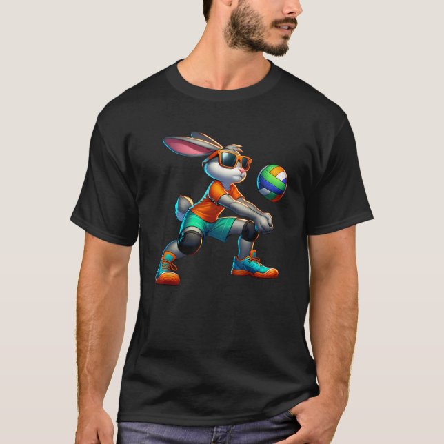 Happy Easter Bunny Volleyball Player Lover Sport R T-Shirt (Front)