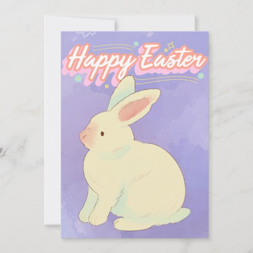 Happy Easter Bunny Watercolor  Holiday Card