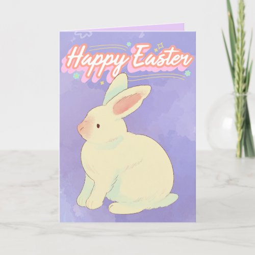 Happy Easter Bunny Watercolor  Holiday Card