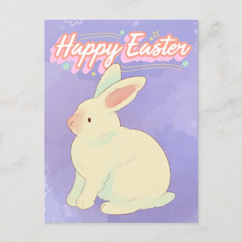Happy Easter Bunny Watercolor  Holiday Postcard