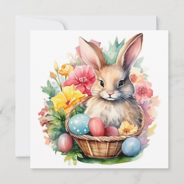 Happy Easter Bunny Watercolor painting Invitation (Front)