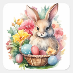 Happy Easter Bunny Watercolor painting Square Sticker