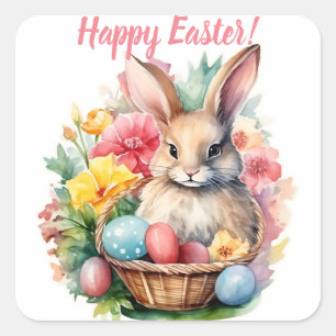 Happy Easter Bunny Watercolor painting Square Sticker