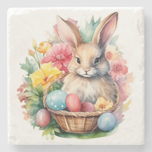 Happy Easter Bunny Watercolor painting Stone Coaster