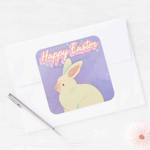 Happy Easter Bunny Watercolor  Square Sticker