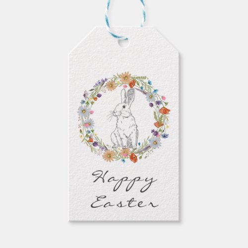 Happy Easter Bunny Watercolors Boho Wildflowers Gift Tags