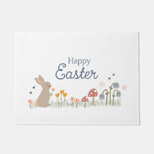 Happy Easter Bunny Wildflowers Cute Holiday Doormat