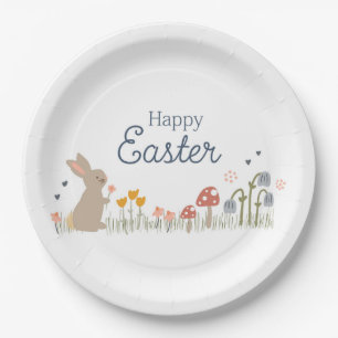 Happy Easter Bunny Wildflowers Cute Holiday Paper Plates