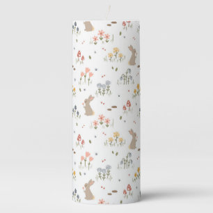 Happy Easter Bunny Wildflowers Cute Holiday Pillar Candle