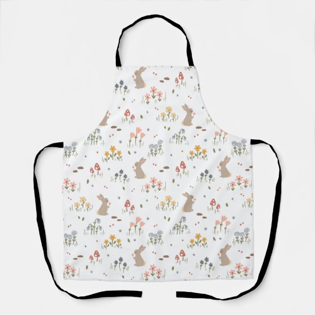 Happy Easter Bunny Wildflowers Cute Kids baking Apron (Front)