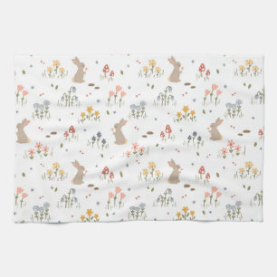 Happy Easter Bunny Wildflowers Cute Kids baking Kitchen Towel