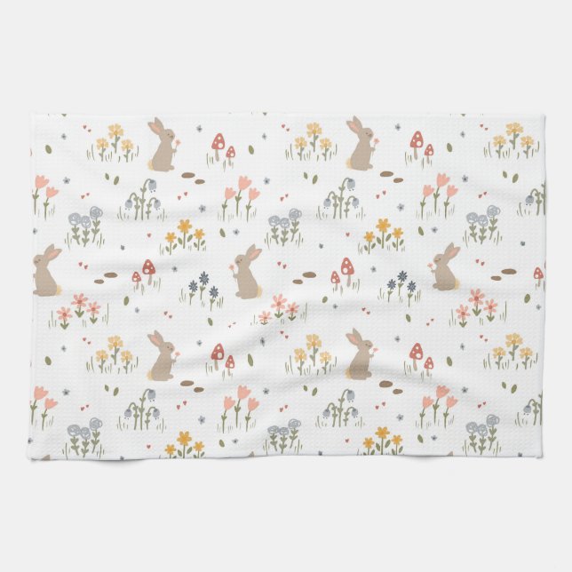 Happy Easter Bunny Wildflowers Cute Kids baking Kitchen Towel (Horizontal)