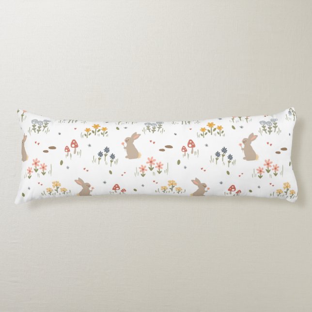 Happy Easter Bunny Wildflowers Cute Kids Bedroom Body Pillow (Front)