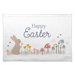 Happy Easter Bunny Wildflowers Cute Kids Holiday  Cloth Placemat