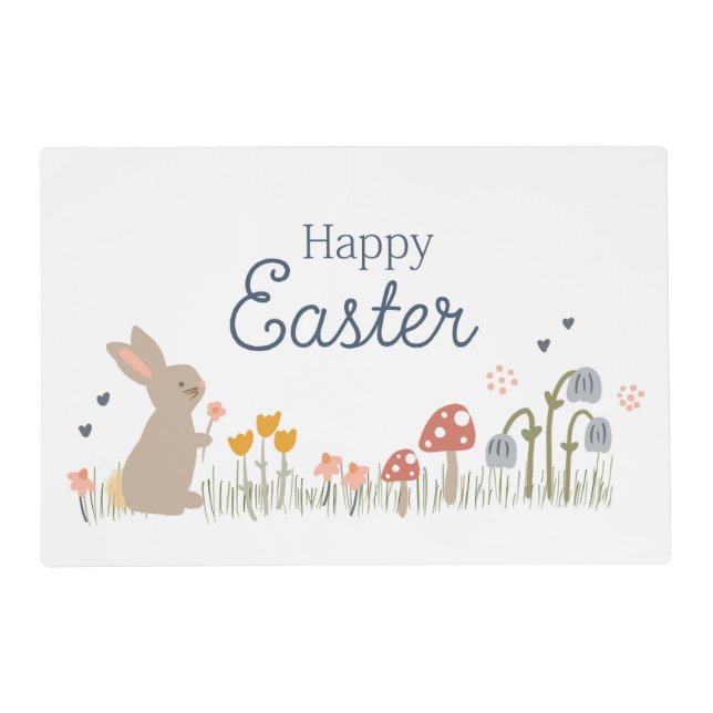 Happy Easter Bunny Wildflowers Cute Kids Holiday  Placemat (Front)