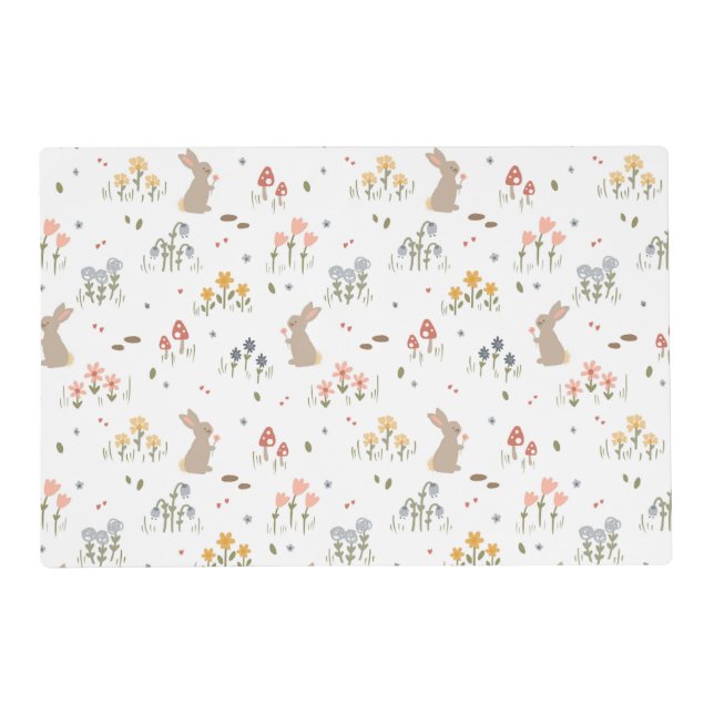 Happy Easter Bunny Wildflowers Cute Kids Holiday Placemat (Front)