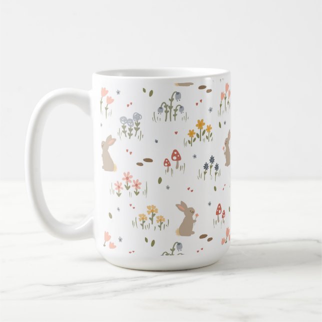 Happy Easter Bunny Wildflowers Cute Rabbit Holiday Coffee Mug (Left)