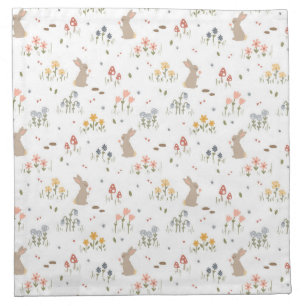 Happy Easter Bunny Wildflowers Cute Rabbit Party Cloth Napkin