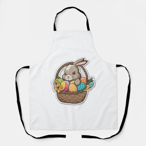 Happy Easter Bunny with a Basket of Colorful Eggs Apron