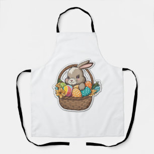 Happy Easter Bunny with a Basket of Colorful Eggs Apron