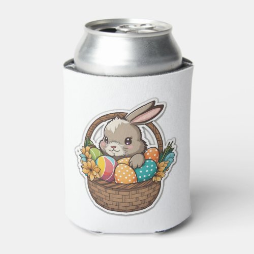 Happy Easter Bunny with a Basket of Colorful Eggs Can Cooler