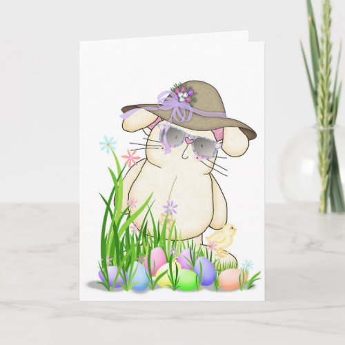Happy Easter Bunny with Bonnet Holiday Card