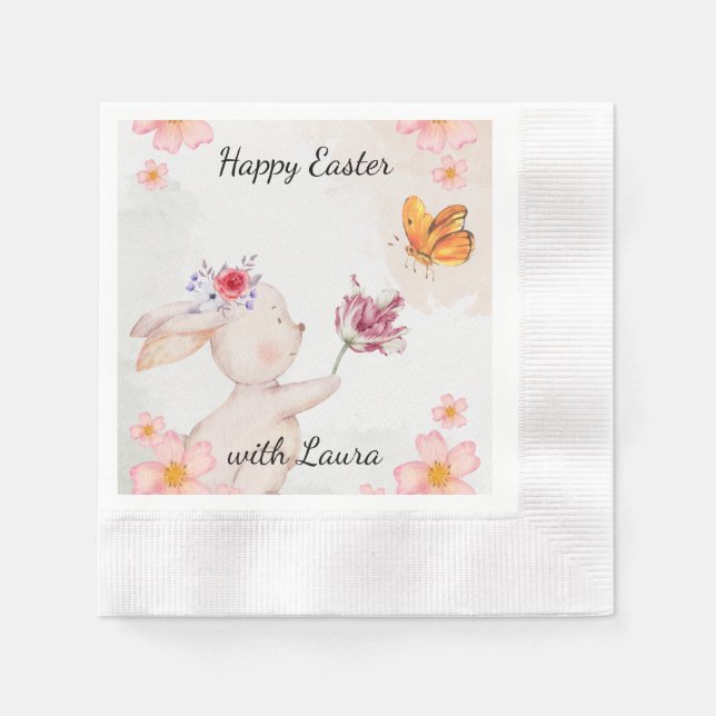 Happy Easter- bunny with butterfly  Napkins (Front)