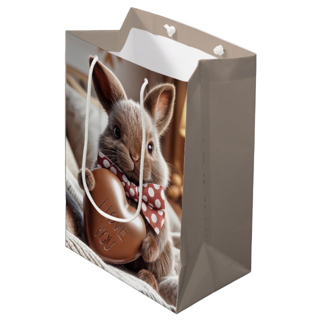 Happy Easter Bunny With Chocolate Heart Medium Gift Bag (Front Angled)