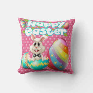 Happy Easter Bunny With Colorful Eggs Throw Pillow