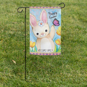 Happy Easter Bunny with Custom Family Name Garden Flag