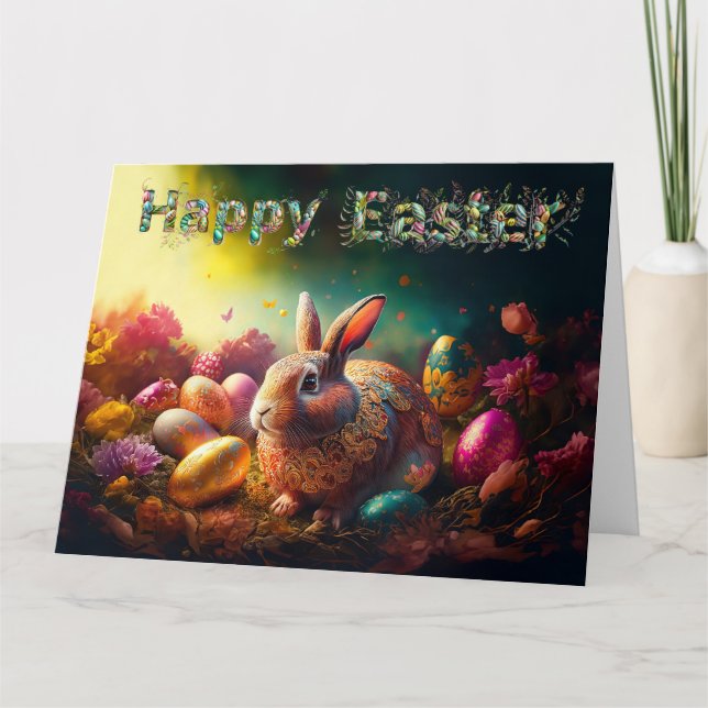 Happy Easter Bunny with Easter eggs Card (Front)