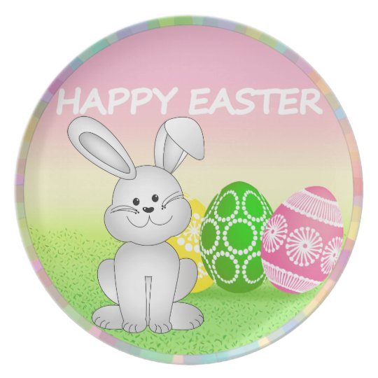 HAPPY EASTER BUNNY WITH EASTER EGGS. EASTER GIFT MELAMINE PLATE ...