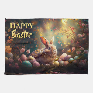 Happy Easter Bunny with Easter eggs Kitchen Towel