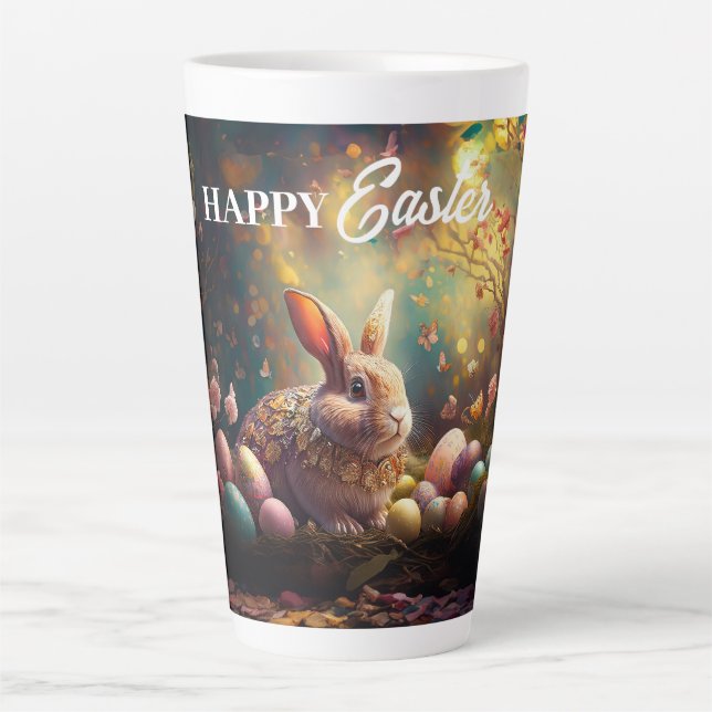 Happy Easter Bunny with Easter eggs Latte Mug (Front)