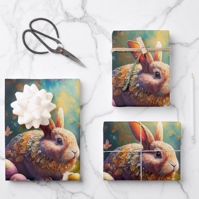 Happy Easter Bunny with Easter eggs Wrapping Paper Sheets (Front)