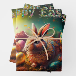 Happy Easter Bunny with Easter eggs Wrapping Paper Sheets